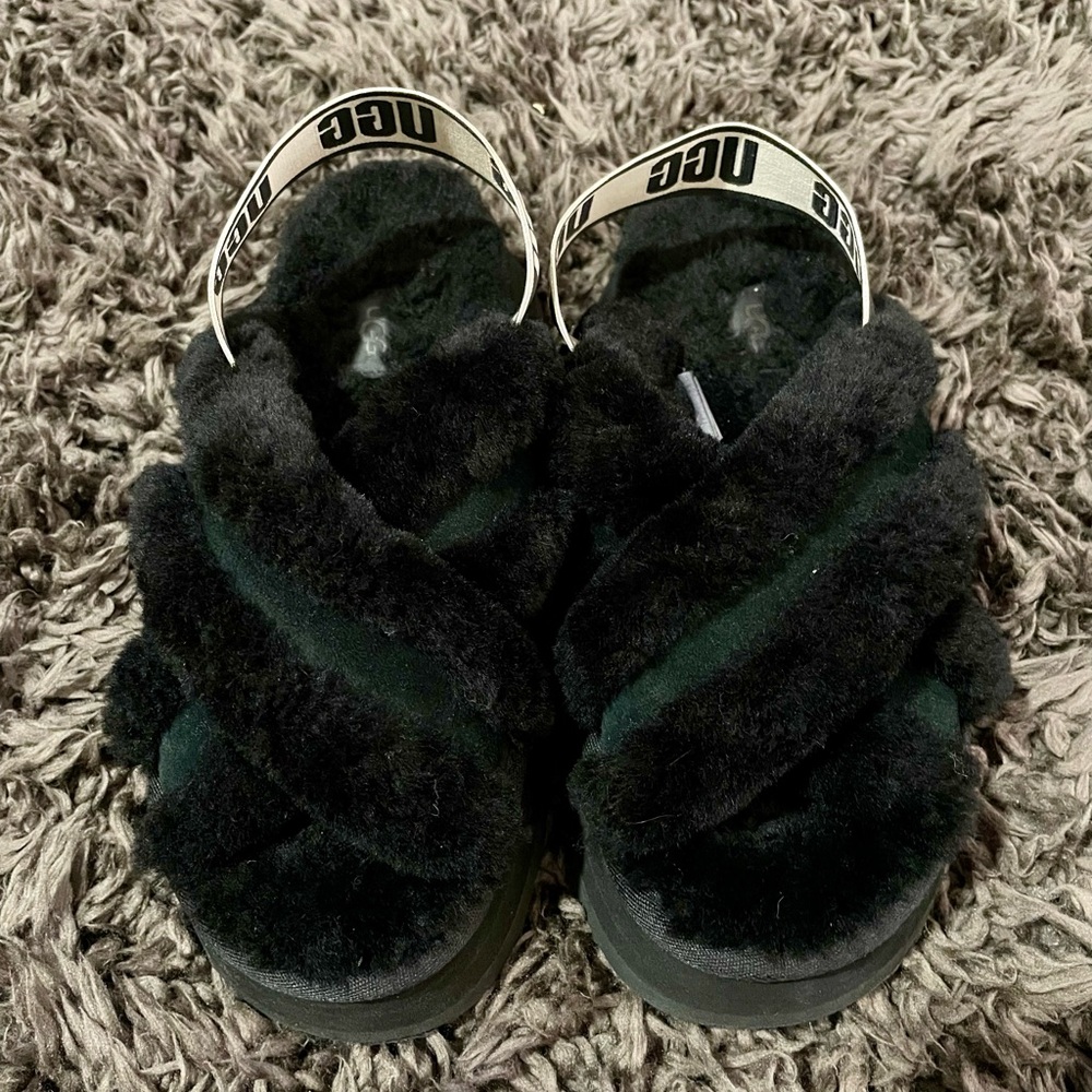 UGG Fluffy Black Sandals